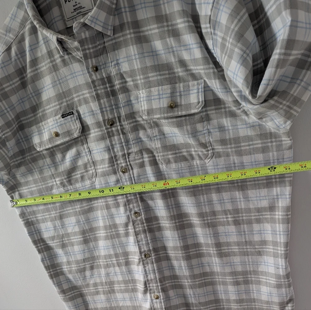 Poncho Men's Regular Fit Magnetic Pockets Flannel Shirt Size XL White/Gray/Blue - Picture 10 of 12